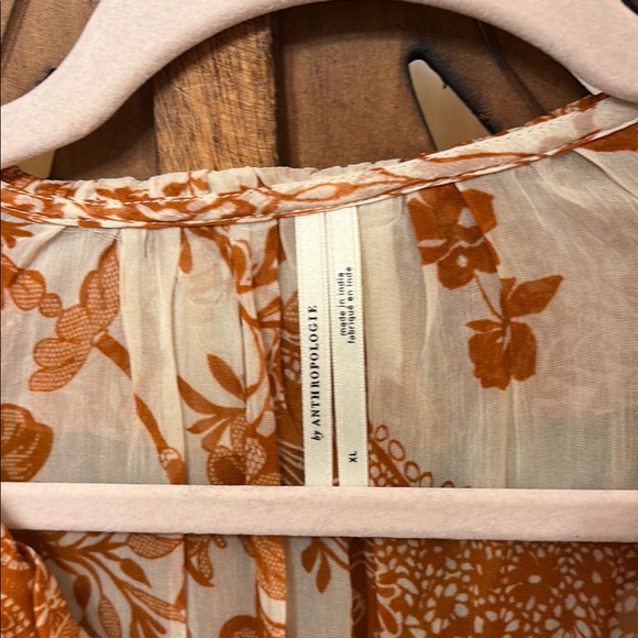 Anthropologie Burnt Orange and Cream Bohemian Tiered Long-Sleeve Dress - Picture 2 of 8